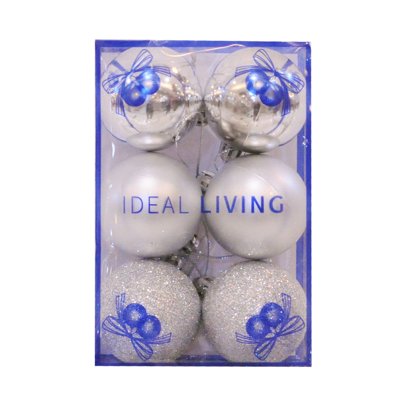 Ideal Living Shiny/Matte/Glittered Balls 6's Blue 5cm