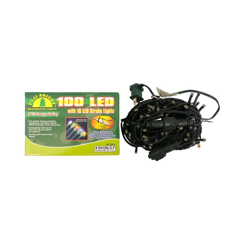 Fuji Bright 100 Led Steady Light With 10 Strobes Green Wire Warm White 8.5m