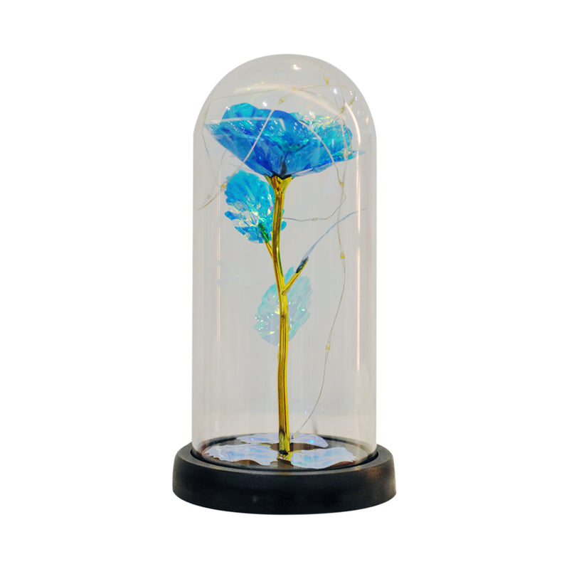 Ideal Living Artificial Rose In Glass Dome With Lights Blue