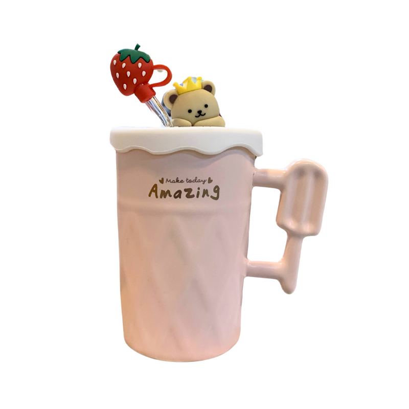 Ideal Living Mug With Cover and Straw 450ml