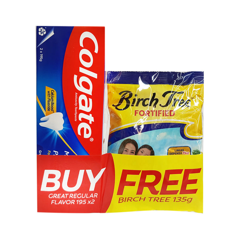 Colgate Great Regular Flavor Family Pack 195g x 2's + Birch Tree 135g