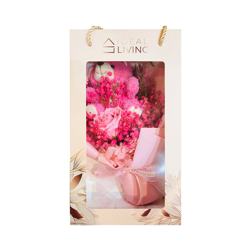 Ideal Living Flower Bouquet With Bear In Box