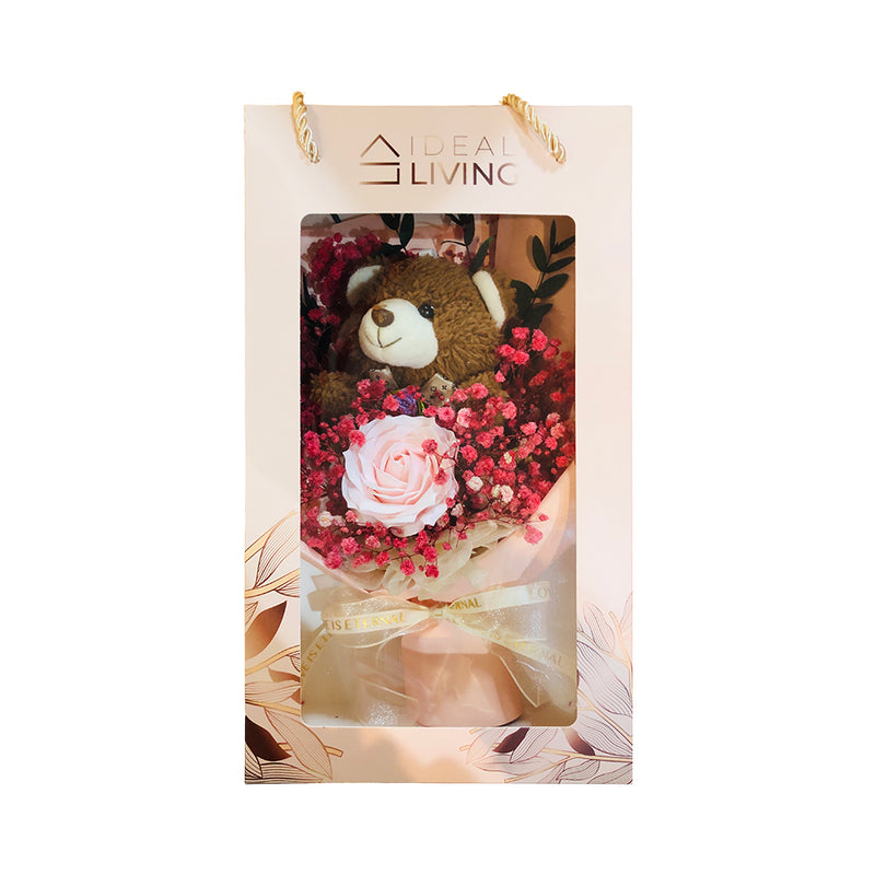 Ideal Living Flower Bouquet With Bear In Box