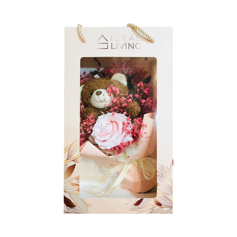 Ideal Living Flower Bouquet With Bear In Box