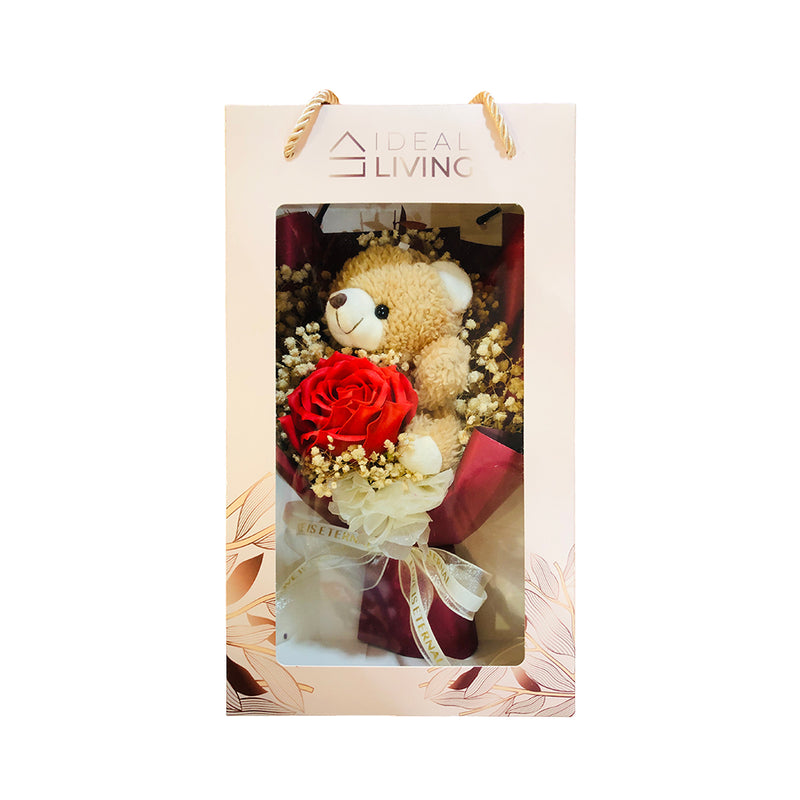 Ideal Living Flower Bouquet With Bear In Box