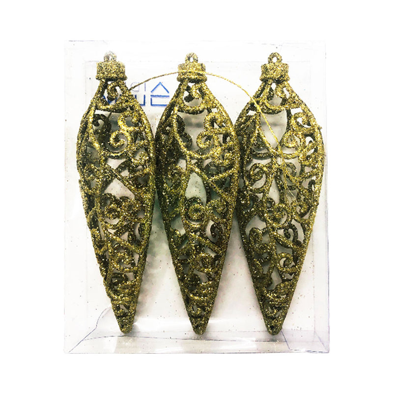 Ideal Living Glitter Cone Christmas Ornaments 3's
