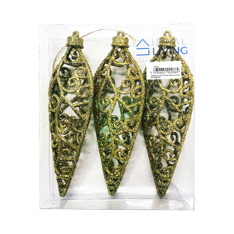 Ideal Living Glitter Cone Christmas Ornaments 3's