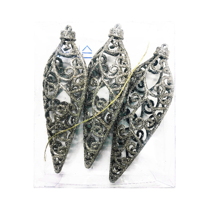 Ideal Living Glitter Cone Christmas Ornaments 3's