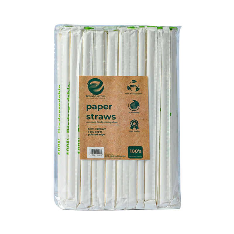 Eco 3 Ply Disposable Paper Straw 6 x 197mm White 100's