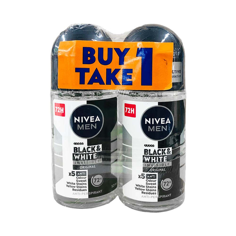 Nivea Invisible Black And White Roll On Power 50ml x 2's