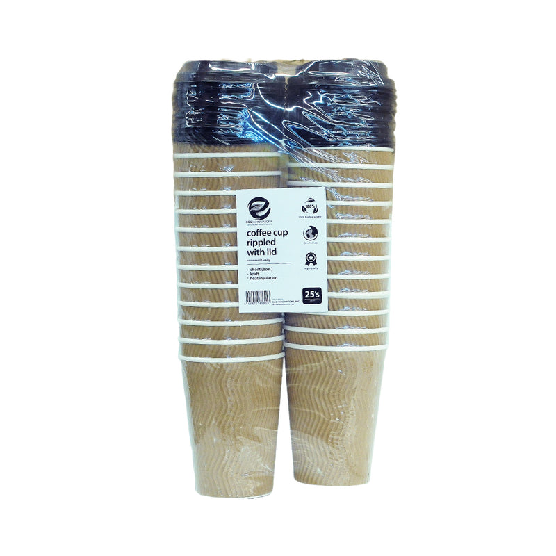 Eco Coffee Cup Rippled Wall Kraft 8oz