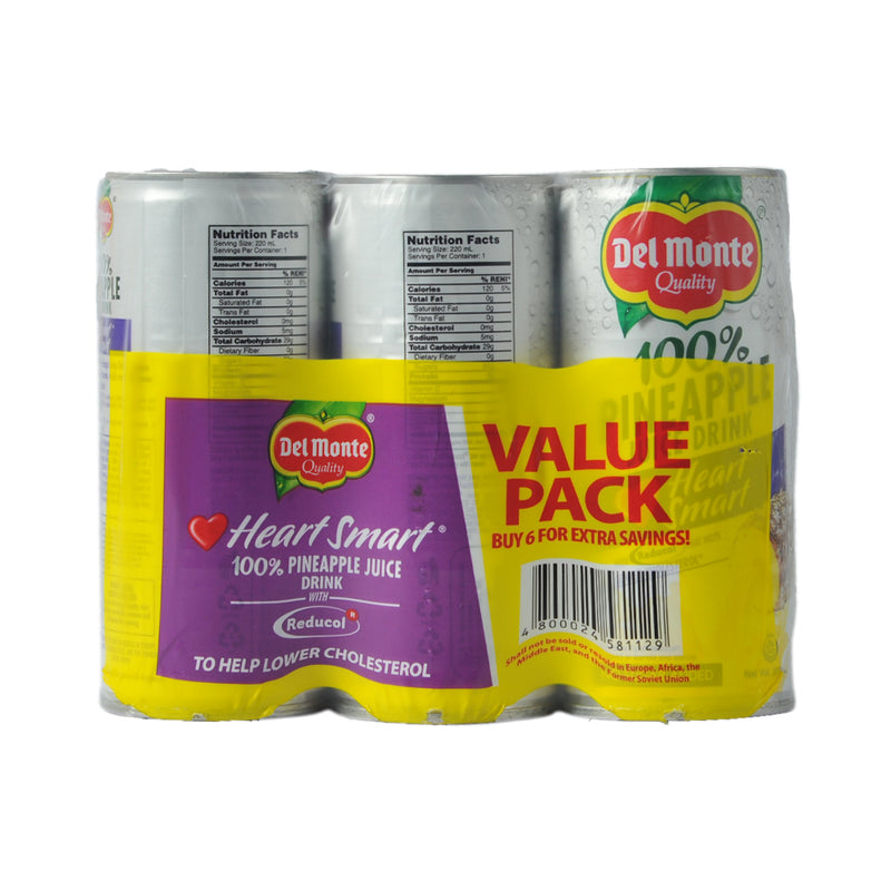 Del Monte 100% Pineapple Juice Heart Smart (202) 220ml x 6's