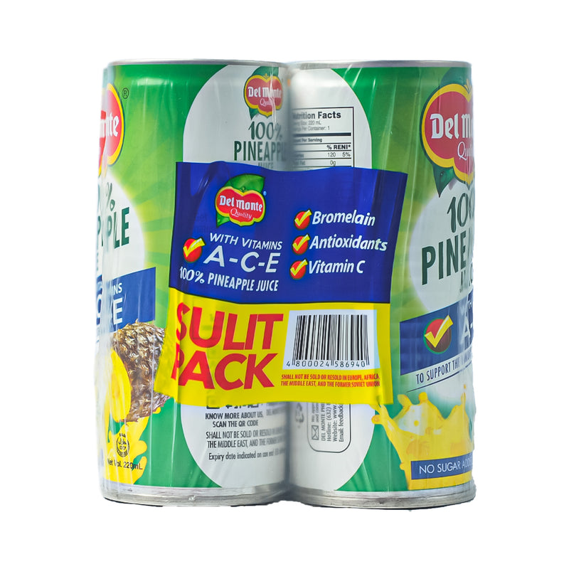 Del Monte 100% Unsweetened Pineapple Juice With Vit Ace 220ml 4's