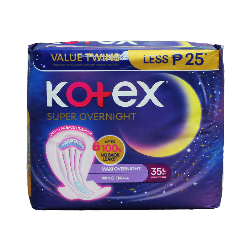 Kotex Super Overnight With Wings 35cm 7 Pads x 2's