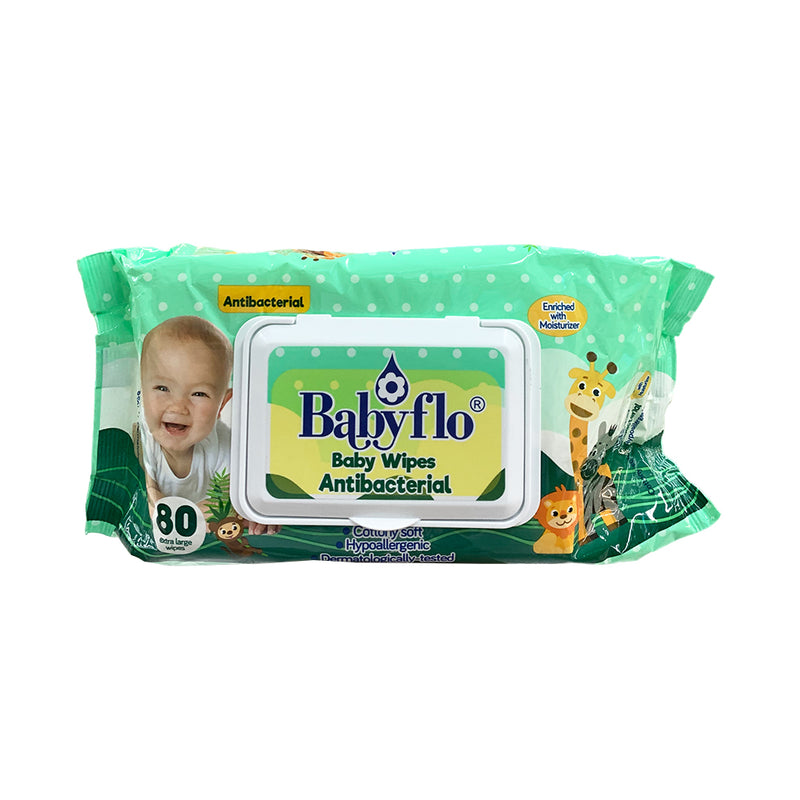 Babyflo Baby Wipes Antibacterial Lid 80's