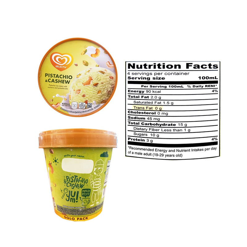 Selecta Solo Pack Ice Cream Pistachio And Cashew 450ml