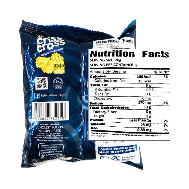 Criss Cross Crisscut Fries Snax Classic Potato 20g
