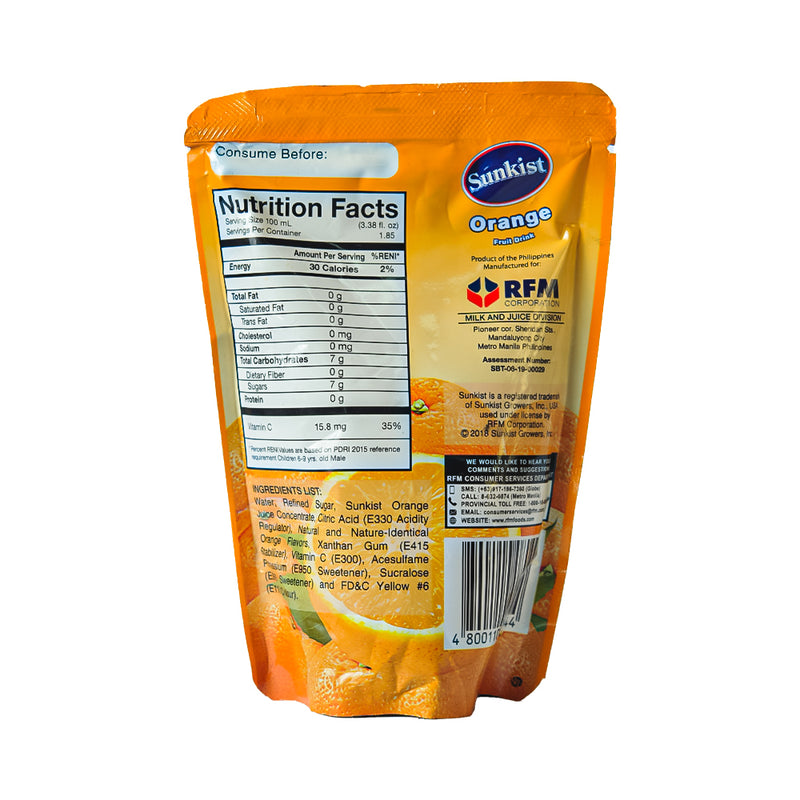 Sunkist Orange Fruit Juice Doy 185ml x 10's