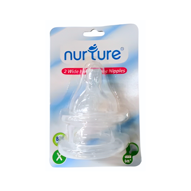 Nurture Wide Neck Silicone Nipples Blister Card Clear X-Cut 2's