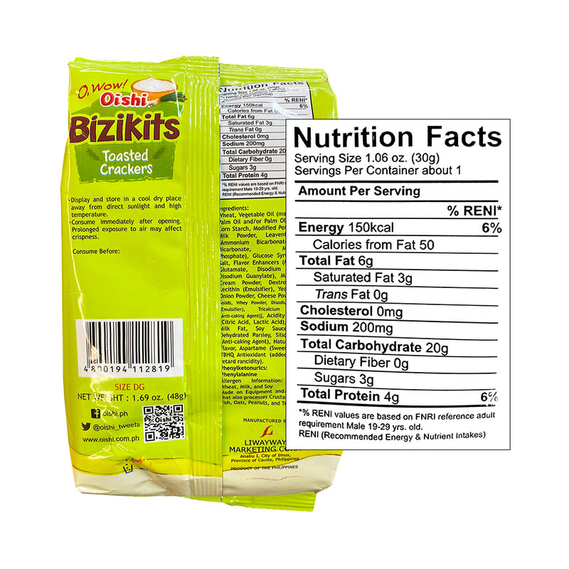 Oishi Bizikits Toasted Crackers Sour Cream And Onion 48g