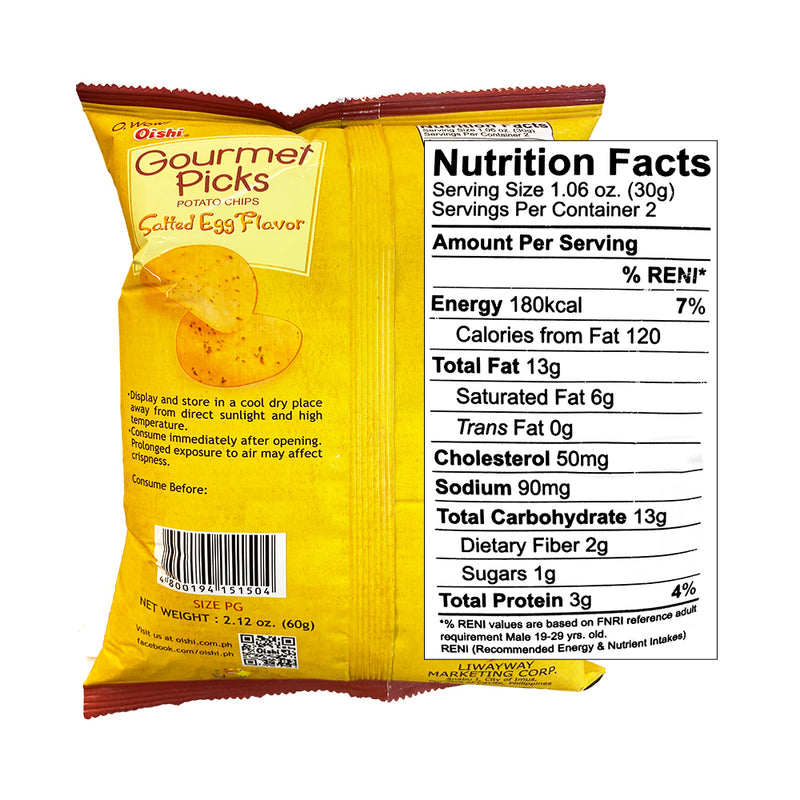 Oishi Gourmet Picks Potato Chips Salted Egg Flavor 60g