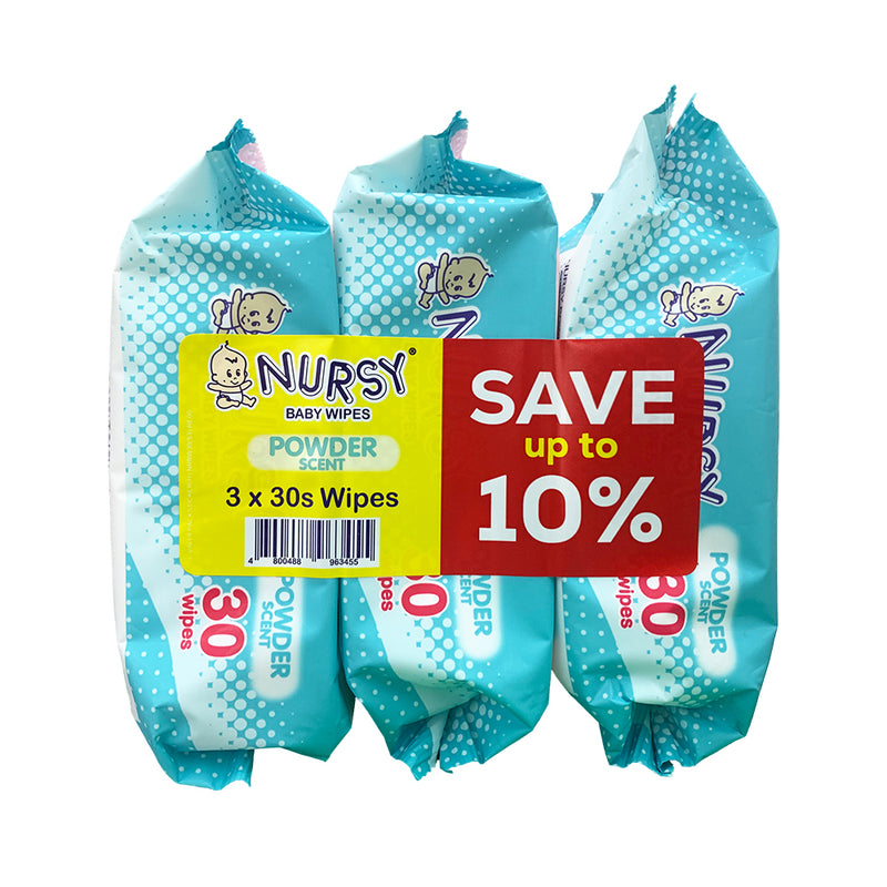 Nursy Baby Wipes Powder Scent 30's x 3's