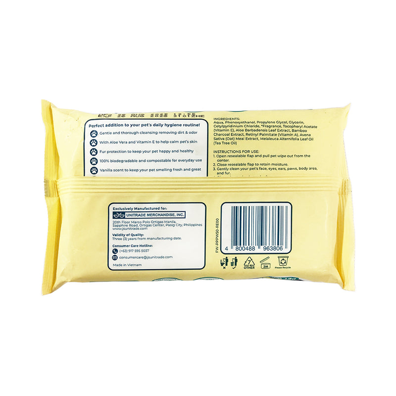 Petpers Pet Wipes Vanilla Scent 50's