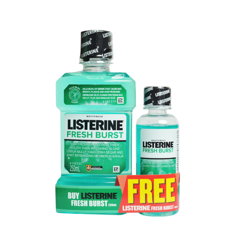 Listerine Mouthwash Fresh Burst 250ml Free 100ml