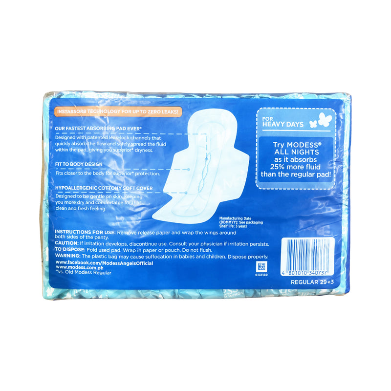 Modess Maxi Regular Cottony Soft Cover Sanitary Napkin With Wings Sulit Pack 32's