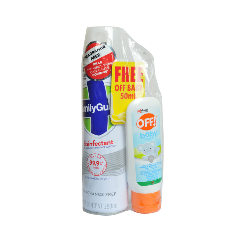 Family Guard Disinfectant Spray Fragrance Free 280ml + Off Baby Lotion 50ml