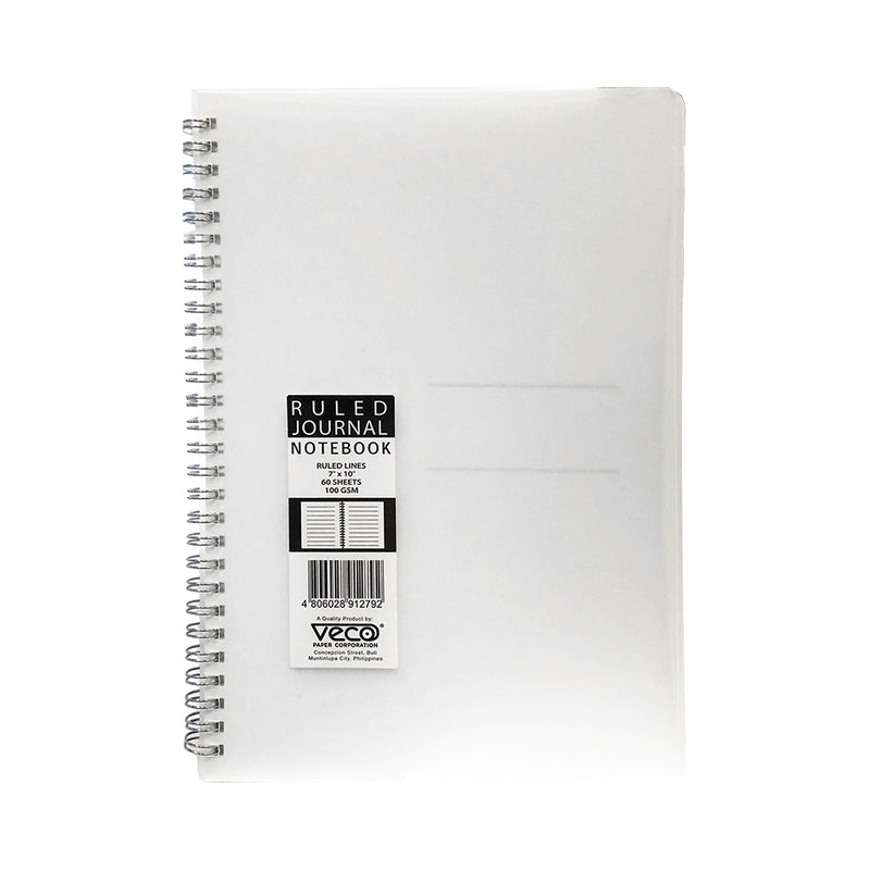 Veco Ruled Plastic Cover Journal Notebook 7in x 10in 60 Leaves