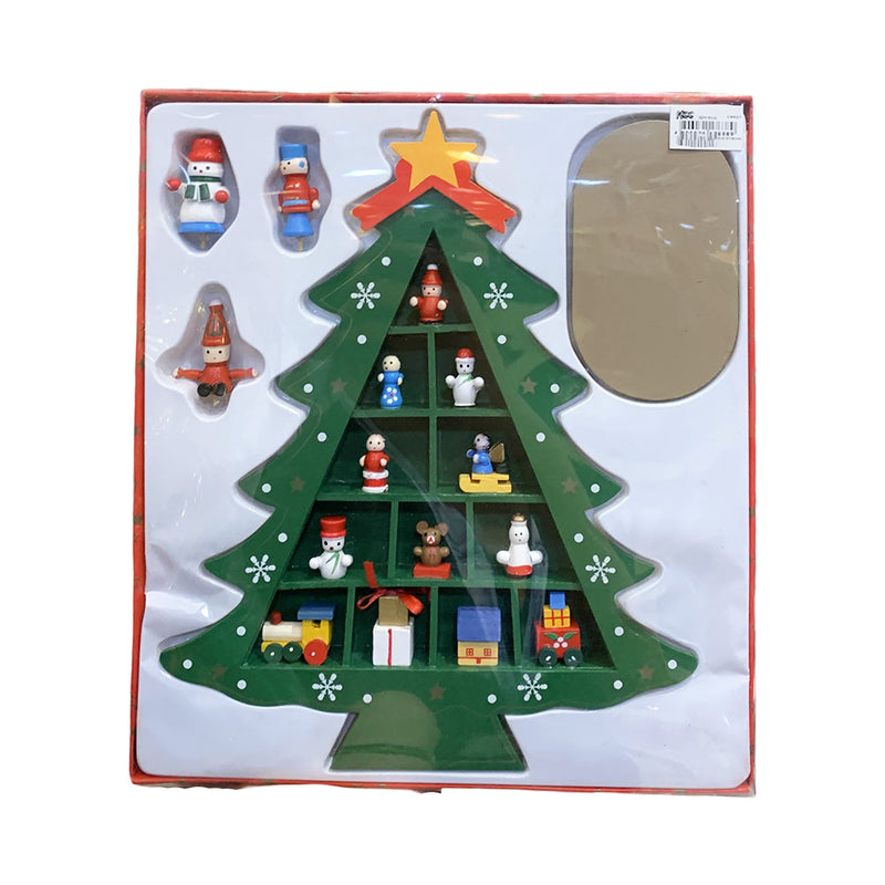 Shining East Wooden Christmas Tree With Wooden Miniatures 29.5cm