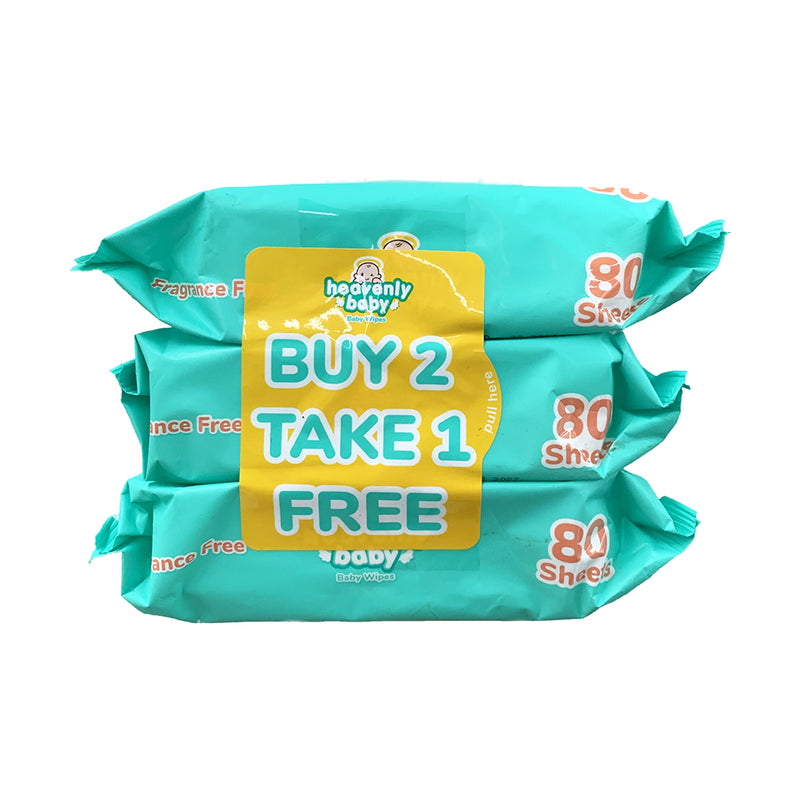 Heavenly Baby Wipes Fragrance Free 80sheets 2's + 1