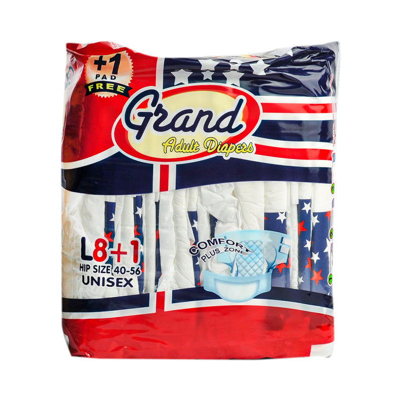 Grand Adult Diaper Large 8's + 1 Pad Free