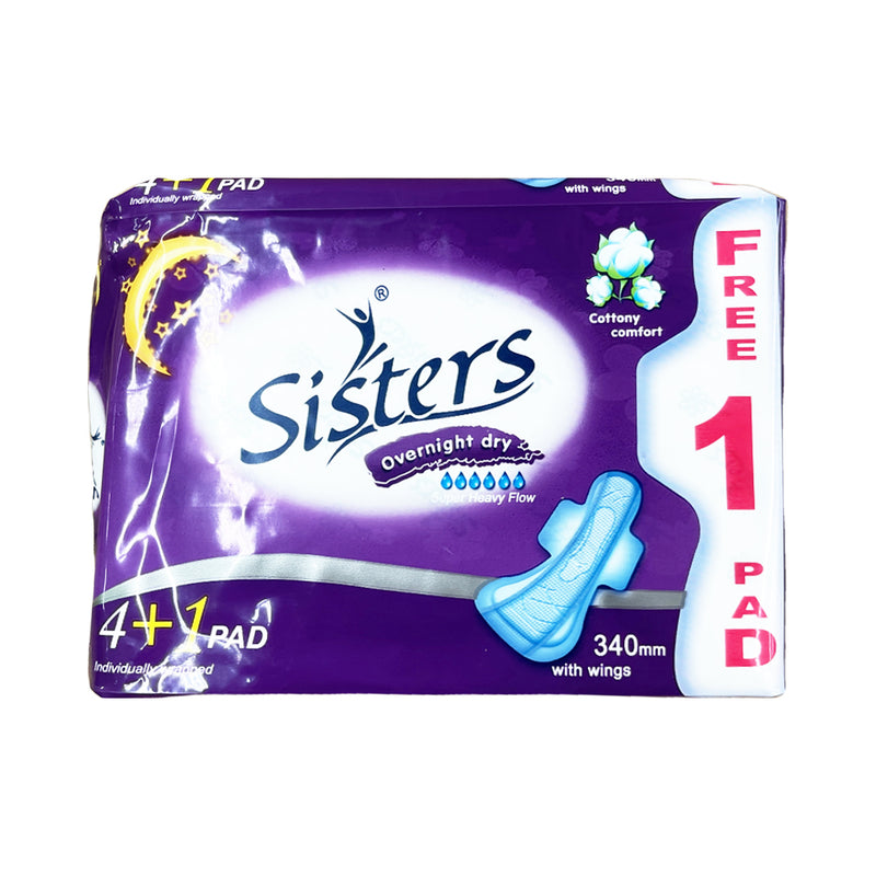 Sisters Overnight Dry Cottony Comfort Sanitary Napkin With Wings 4's