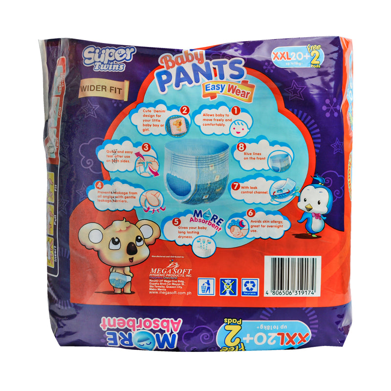 Super Twins Baby Pants Diaper Big Pack XXL 20's + 2 Pads