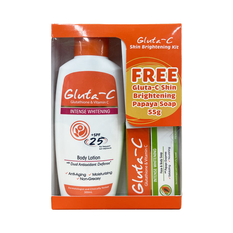 Gluta C Intensive Whitening Lotion SPF 25 300ml + Gluta C Skin Brightening Papaya Soap