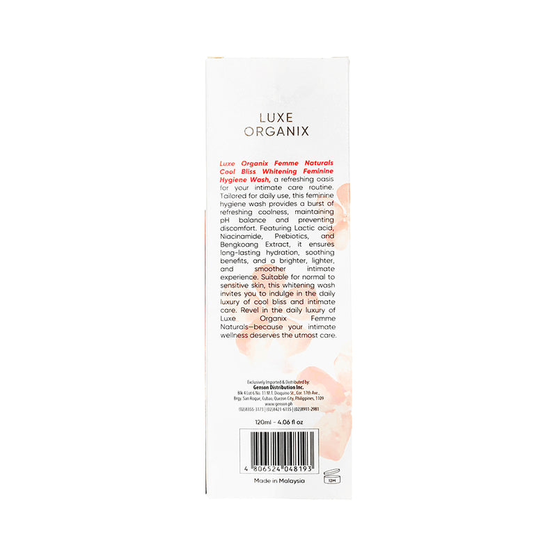 Luxe Organix Femme Naturals Whitening Feminine Wash Cool Bliss 120ml