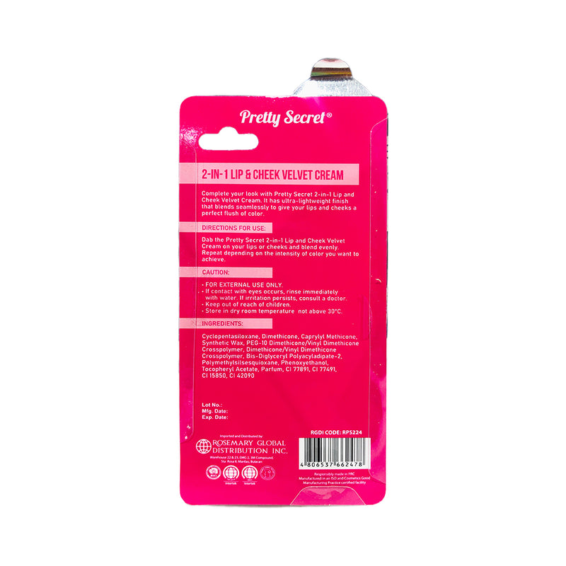 Pretty Secret 2in1 Lip And Cheek Velvet Cream 7.5ml