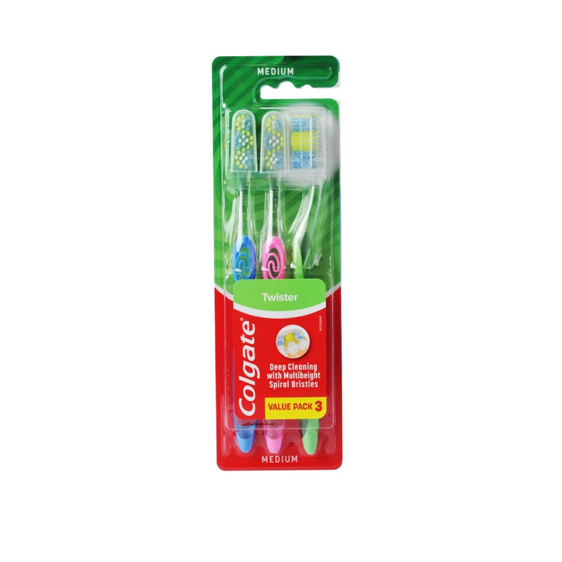 Colgate Twister Toothbrush Medium With Cover Value Pack 3