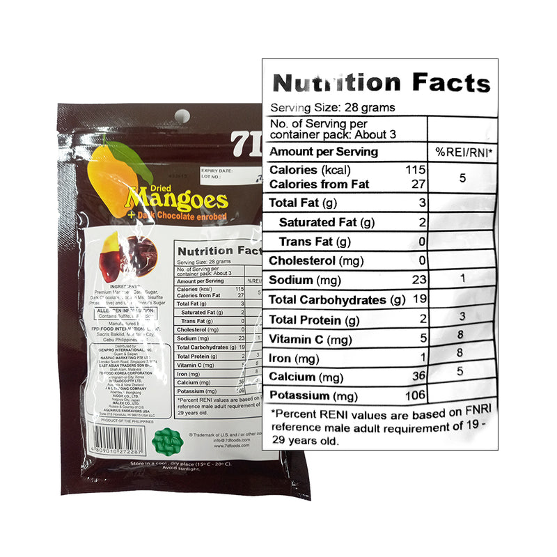 7D Dried Mangoes + Dark Chocolate Enrobed 80g