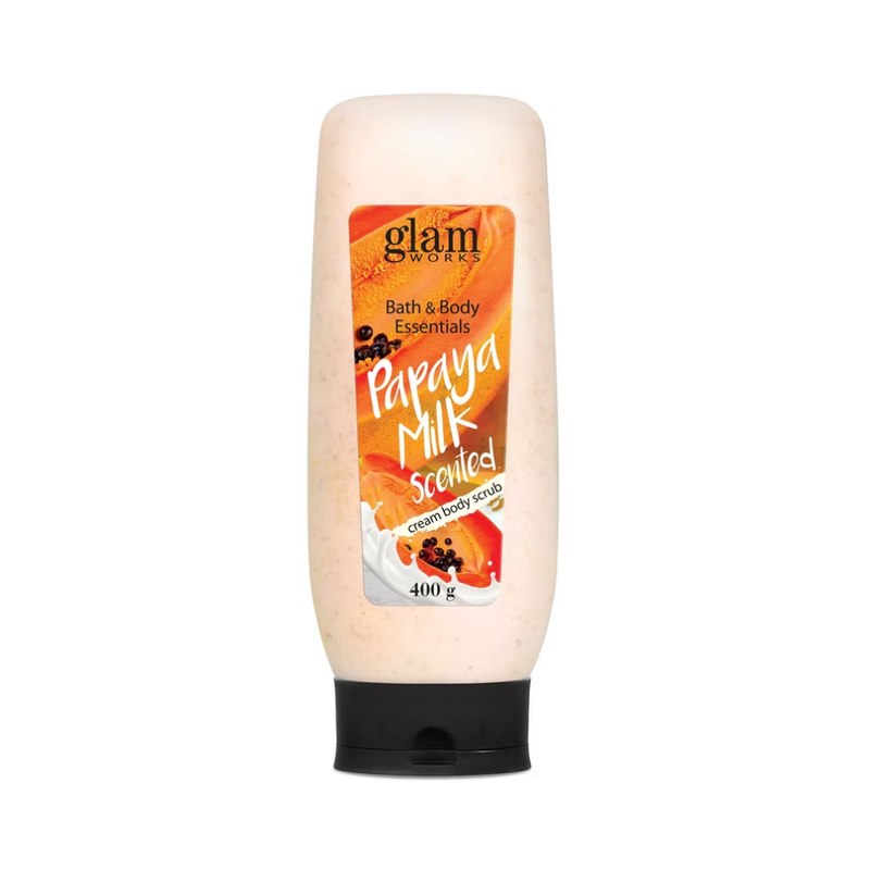 Glamworks Bath And Body Essentials Papaya Milk Scented Cream Body Scrub 400g