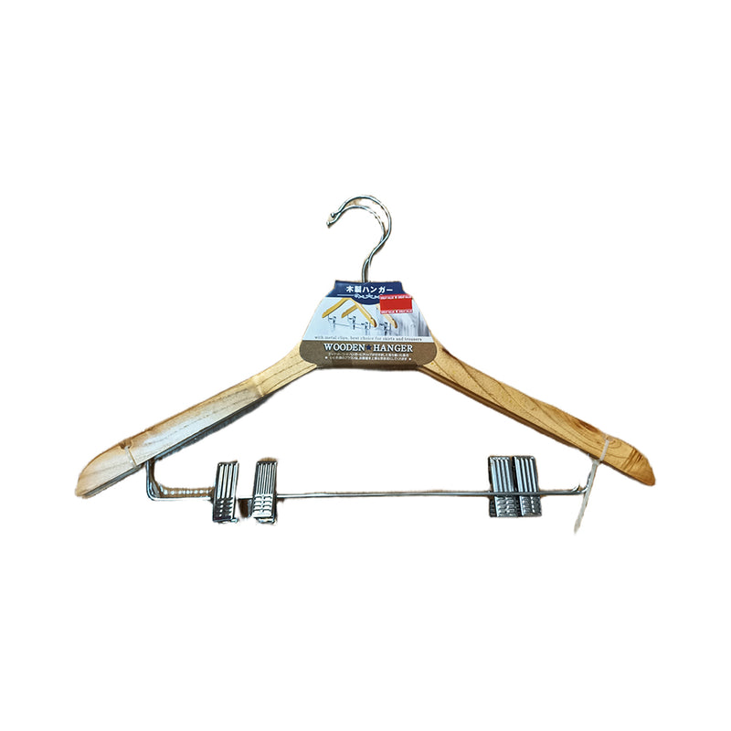 Wooden Hanger with Metal Clips
