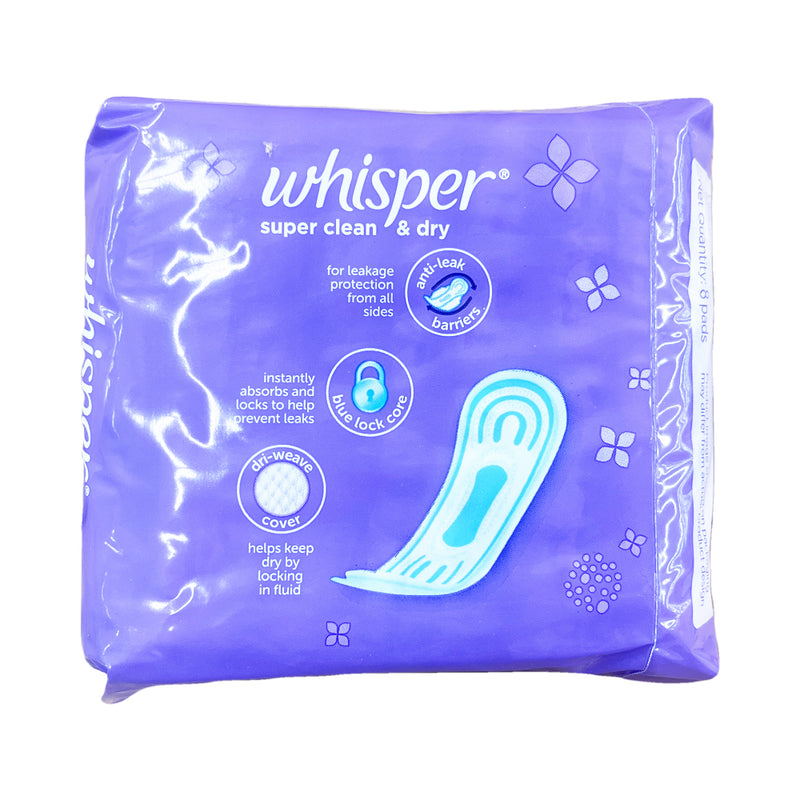 Whisper Regular Flow Super Clean Dry Non Wings 8 Pads