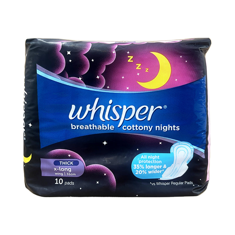 Whisper Cottony Soft Nights Wings 10 Pads