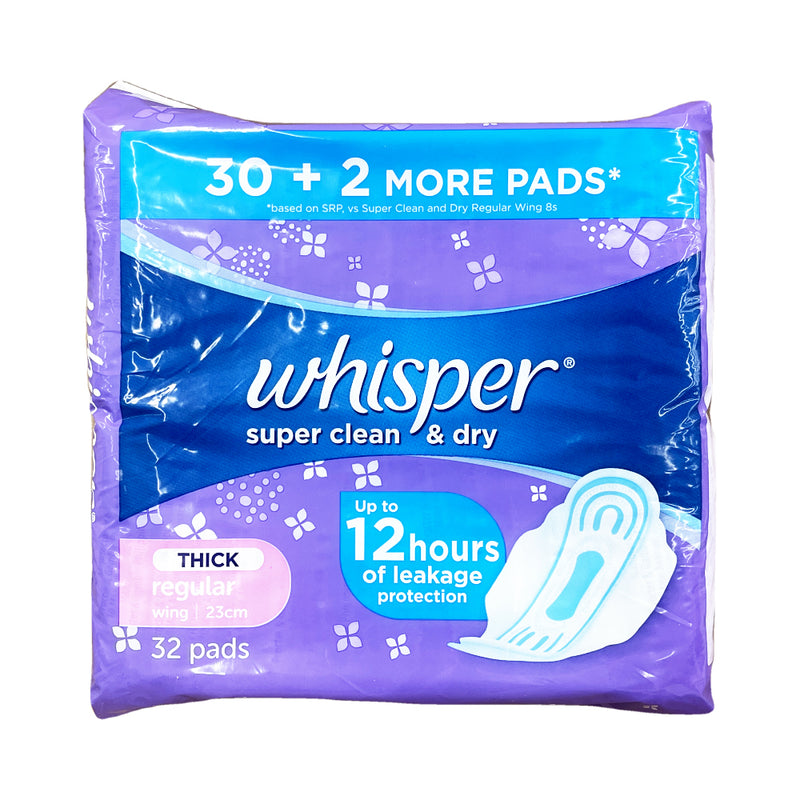 Whisper Regular Flow Super Clean Dry Wings 32 Pads Sulit Pack