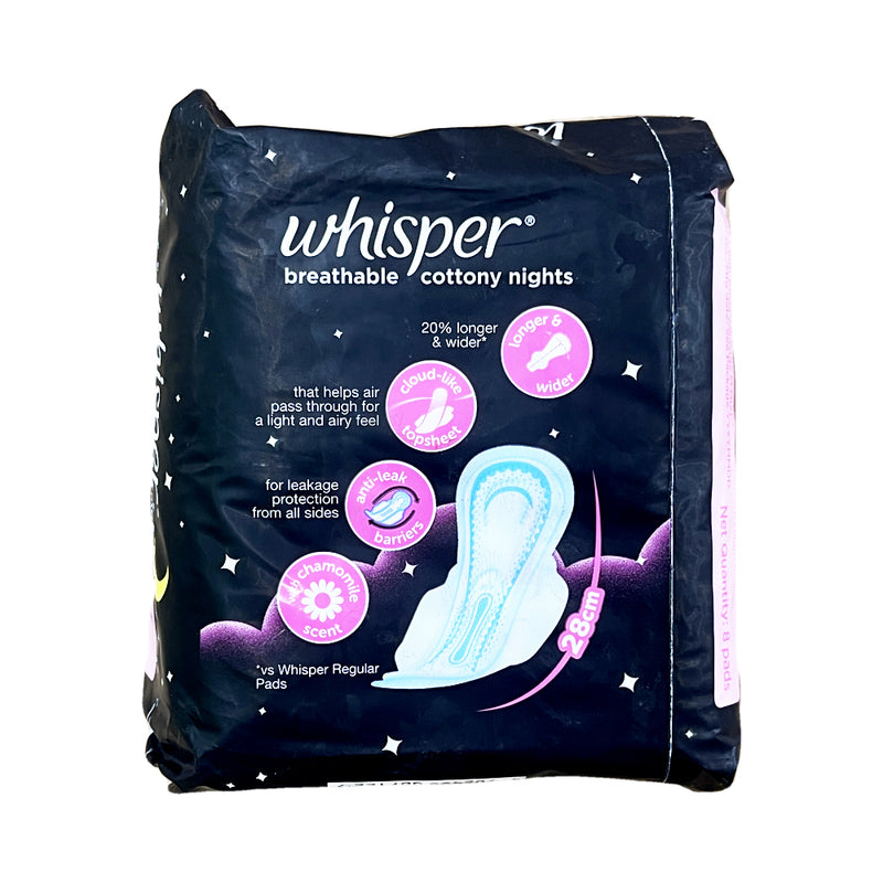 Whisper Cottony Soft Overnight Wings 8 Pads