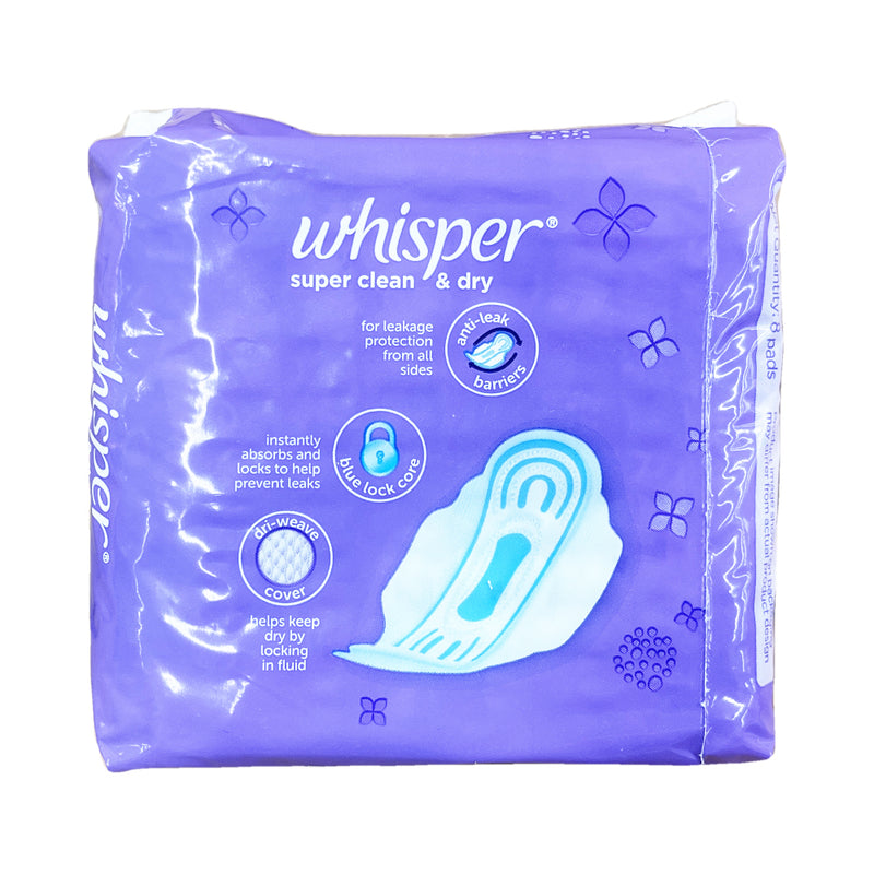 Whisper Regular Flow Super Clean Dry Wings 8 Pads