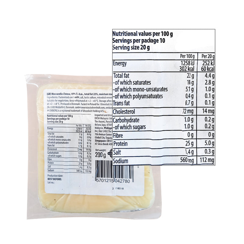 Emborg Danish Cheese Mozzarella Block 200g