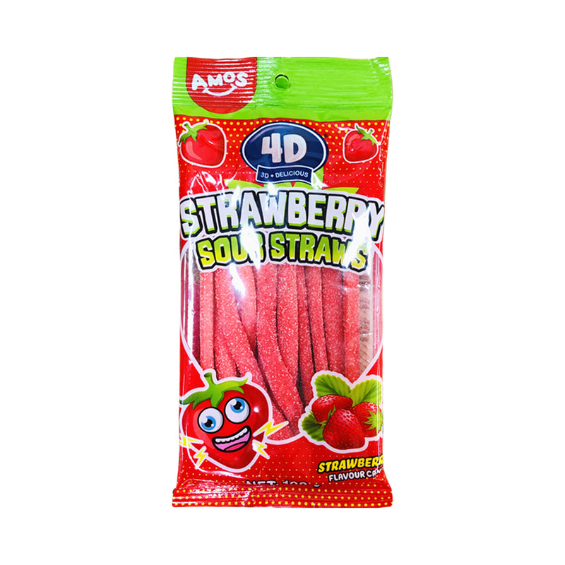 4D Strawberry Sour Straws 100g